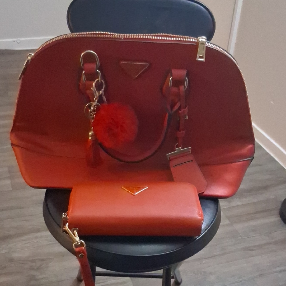 Chic Red Women's Satchel and Wallet Set